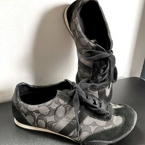 Black Suede and canvas Coach gym shoes. Size 6.